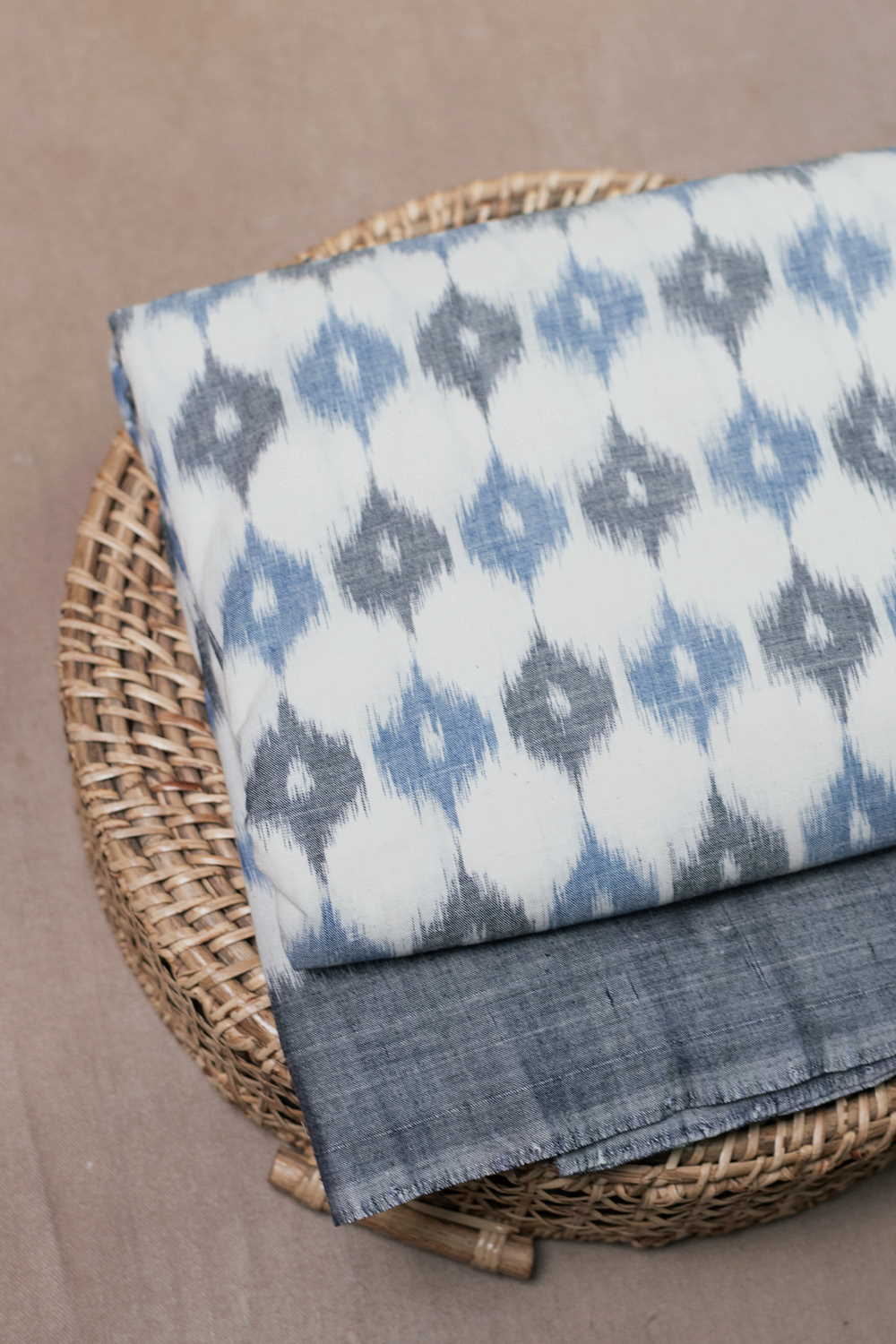 Grey & Blue Motifs Orissa Ikat Cotton Fabric - 0.55m - Image 2