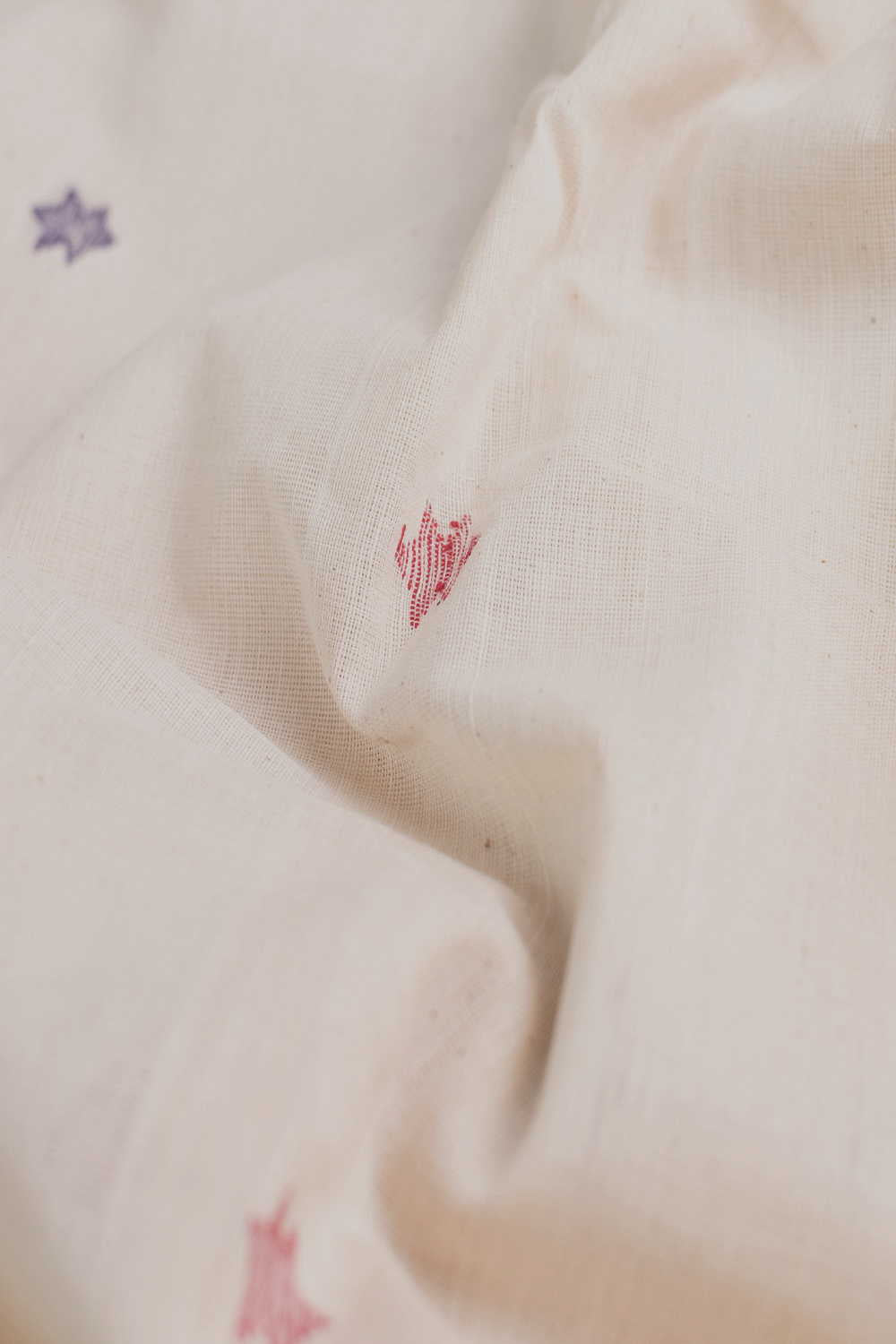 Star Butti on Cream Handspun Cotton Fabric - Image 3