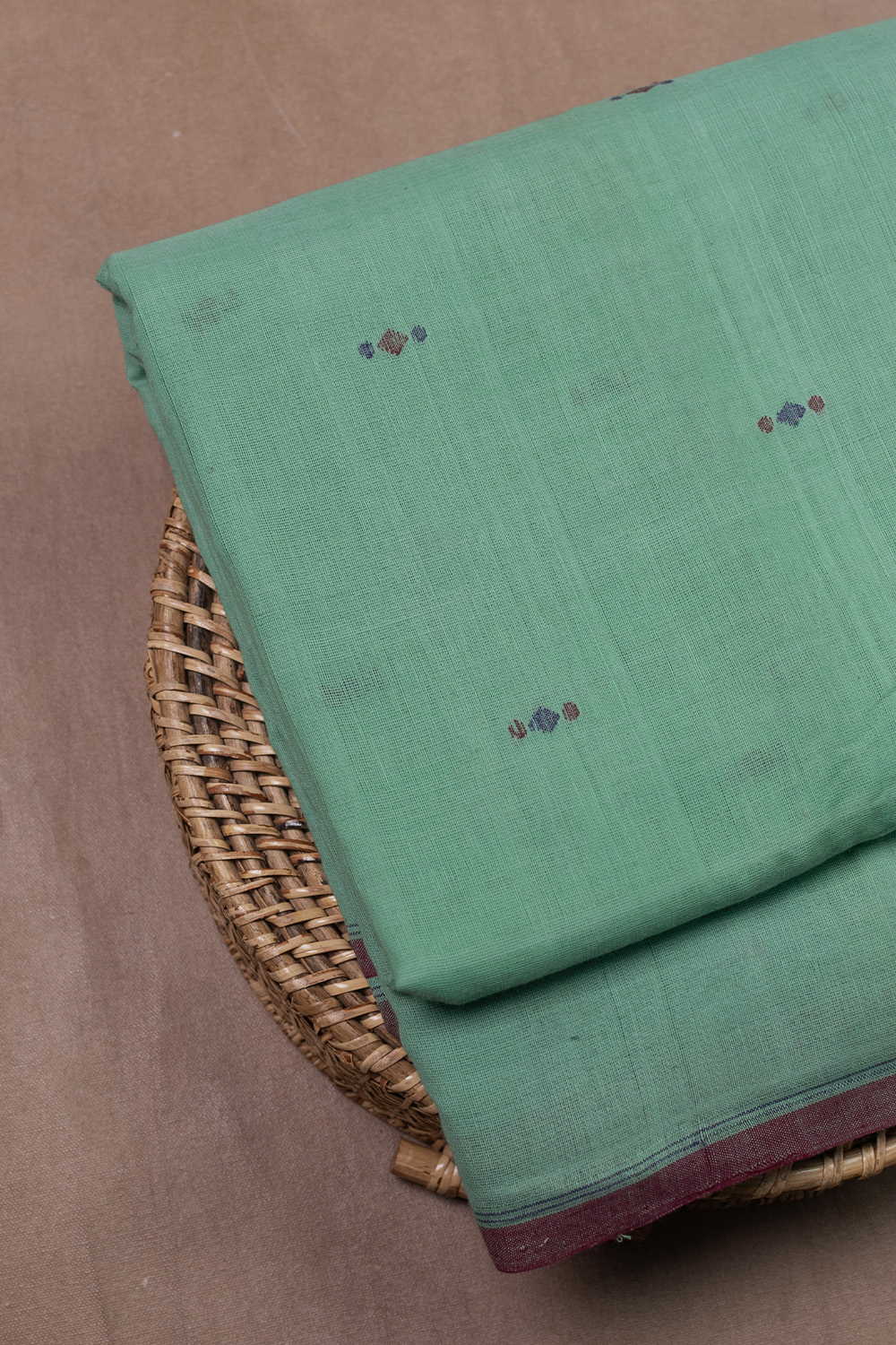 Tiny Butta on Green Handspun Cotton Fabric - Image 3