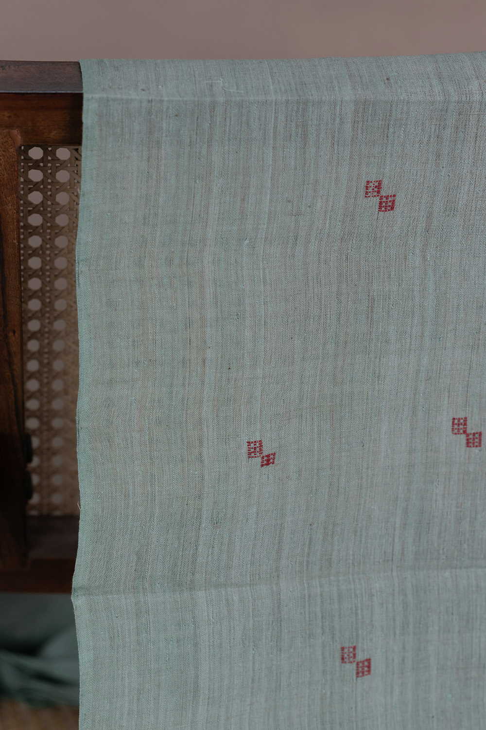 Maroon Butta on Green Handspun Cotton Fabric