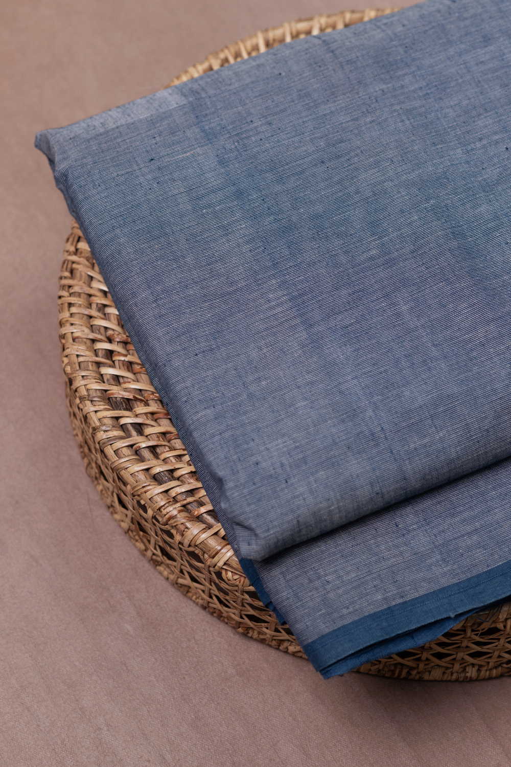 Creamy Blue Handspun Cotton Fabric - Image 2