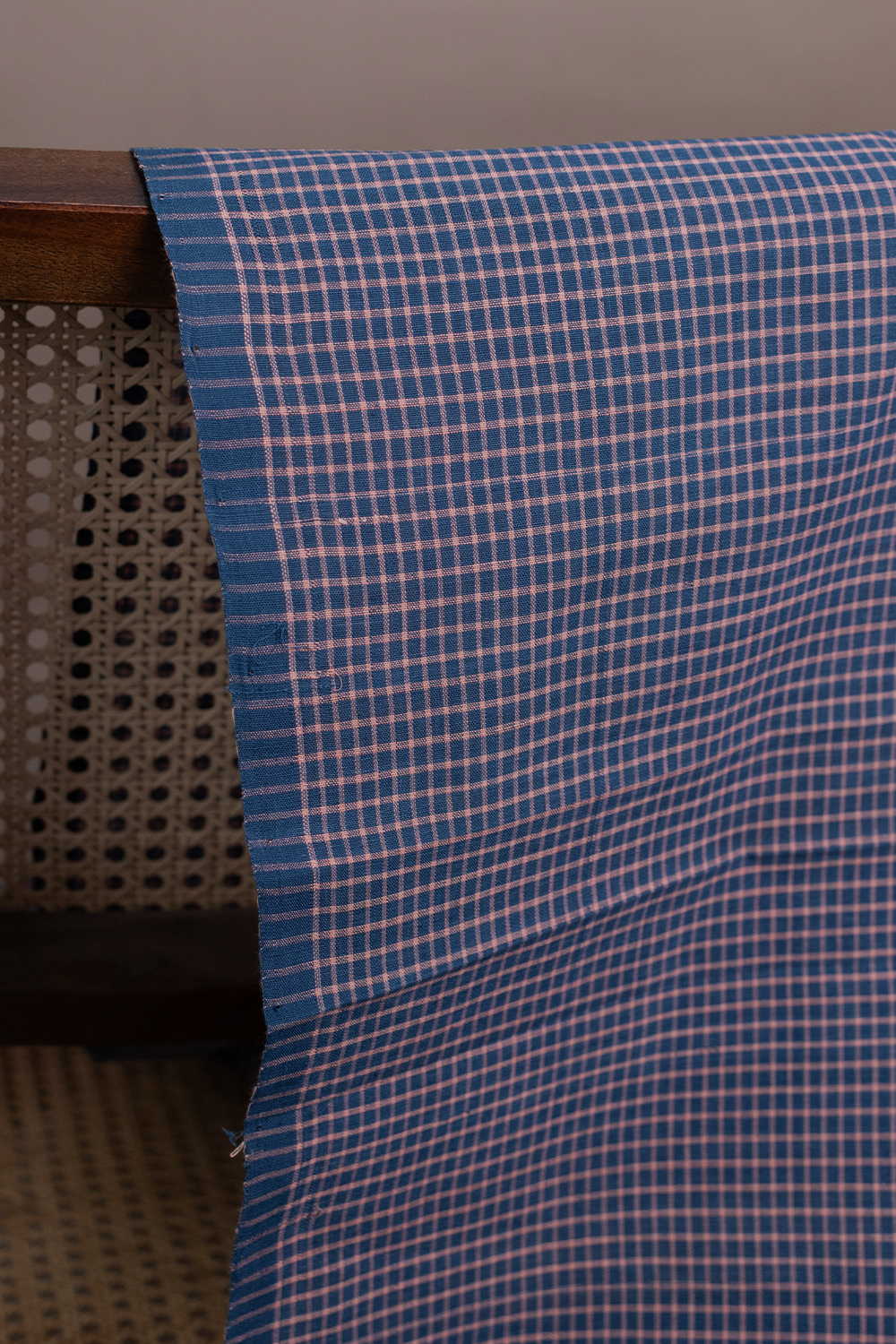 Twilight Grid - Blue Handspun Cotton Fabric