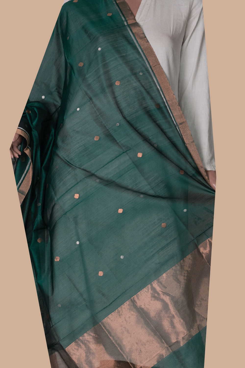 Dark Green Chanderi Silk Cotton Dupatta - Image 2