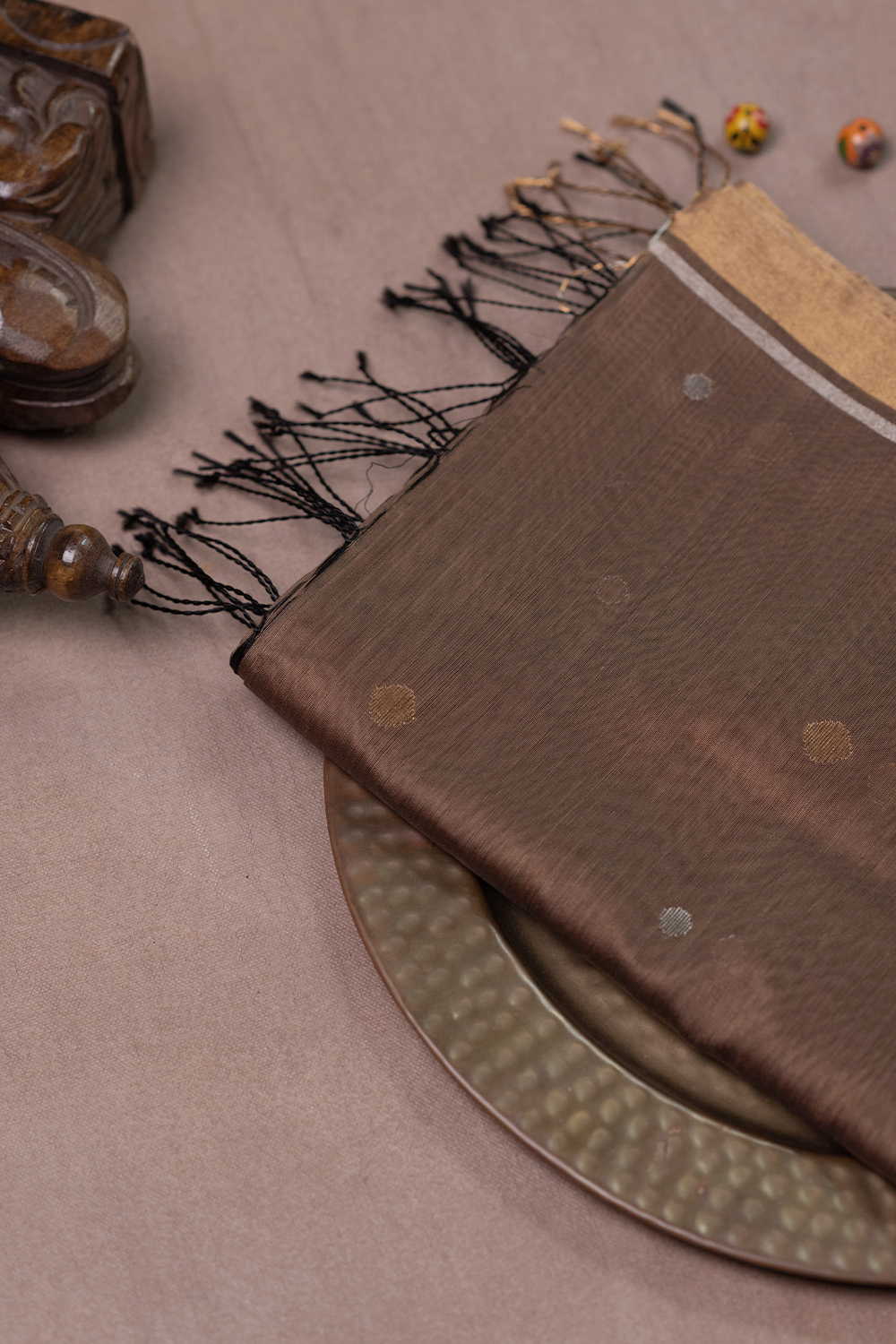 Zari Buttas on Brown Chanderi Silk Cotton Dupatta