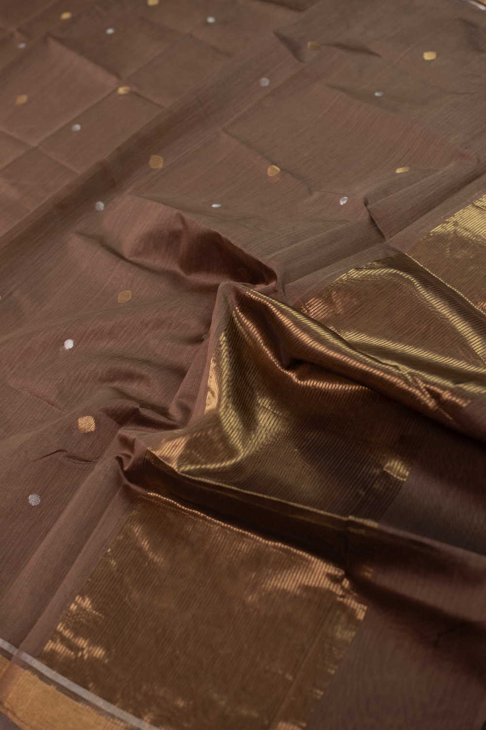 Zari Buttas on Brown Chanderi Silk Cotton Dupatta - Image 4