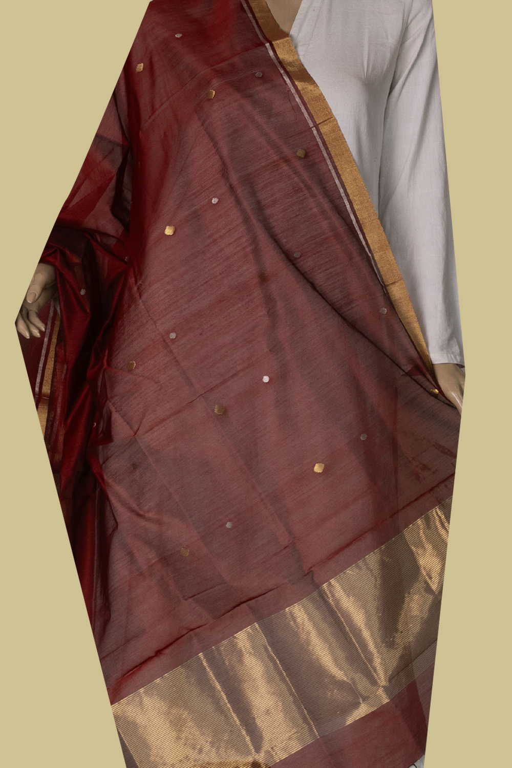 Deep Maroon Chanderi Silk Cotton Dupatta - Image 2