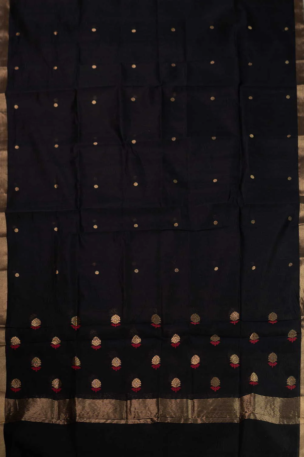 Zari Butti on Black Chanderi Silk Cotton Dupatta - Image 2