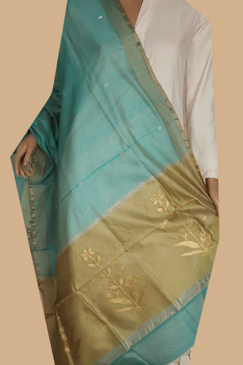 Blue Handwoven Chanderi Dupatta - Image 2
