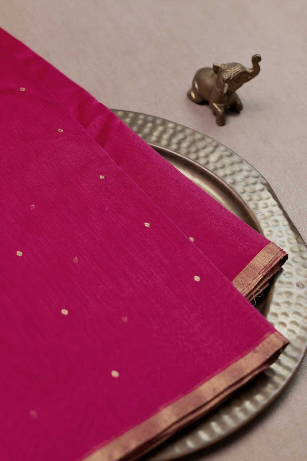 Pink with Zari Butti Chanderi Silk Cotton Fabric - Image 2