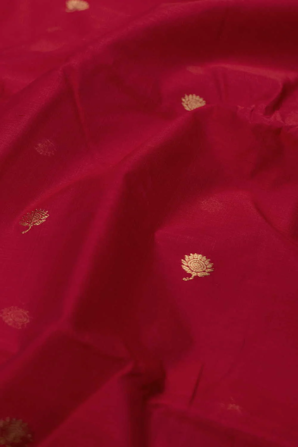 Kumkum Red with Zari Butta Chanderi Silk Cotton Fabric - Image 4