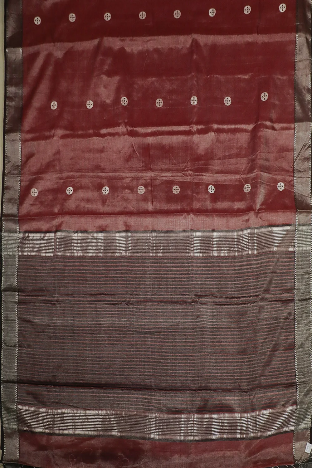 Butta on Glitter Maroon Handwoven Tissue Chanderi Saree - Image 2