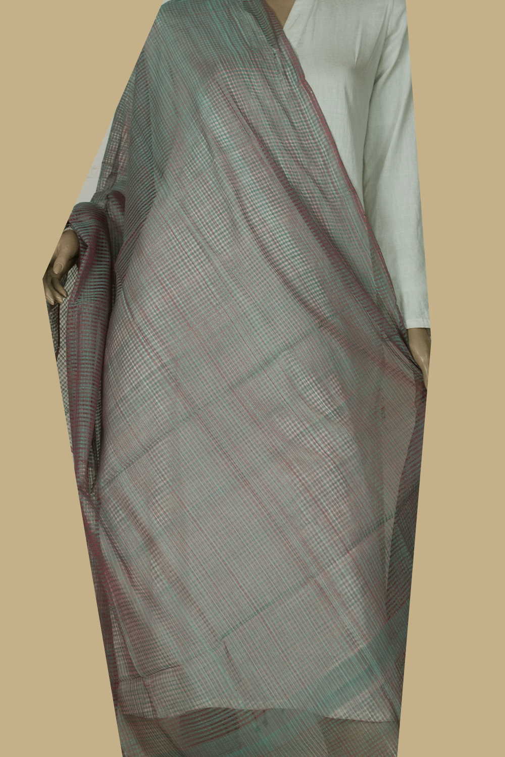 Green with Pink Handwoven Cotton Dupatta