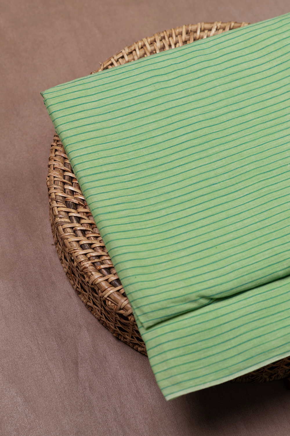 Green with Stripe Handwoven Cotton Fabric - Image 2