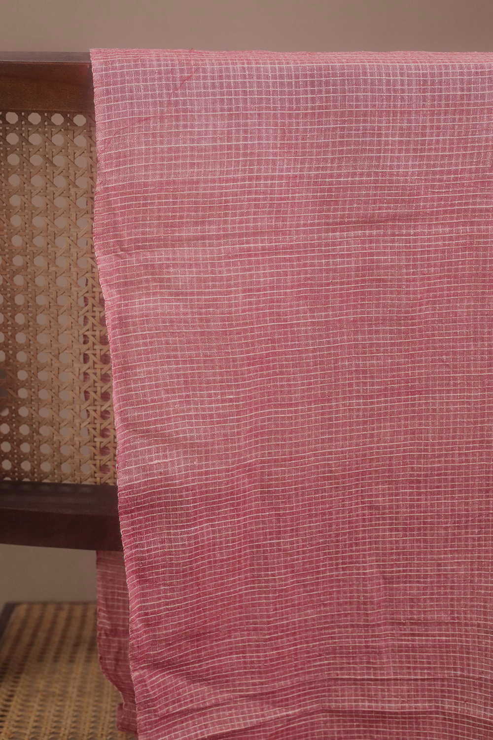 Checkered on Peach Handwoven Cotton Fabric - Image 2