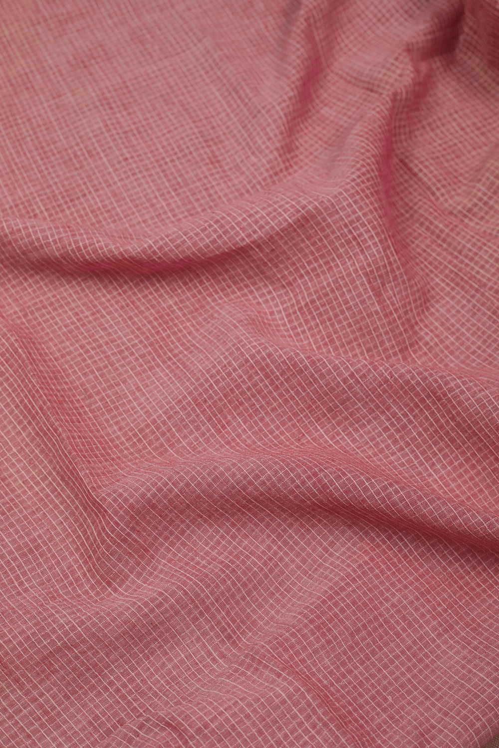 Checkered on Peach Handwoven Cotton Fabric - Image 3