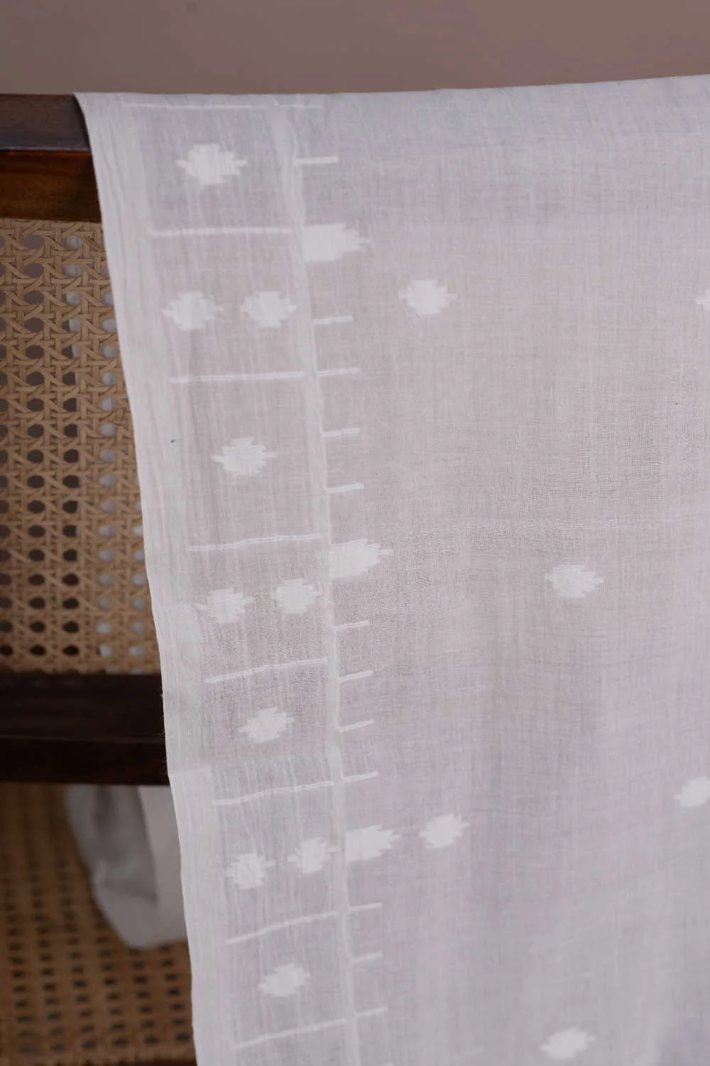 Off-White Jamdani Border Cotton Fabric