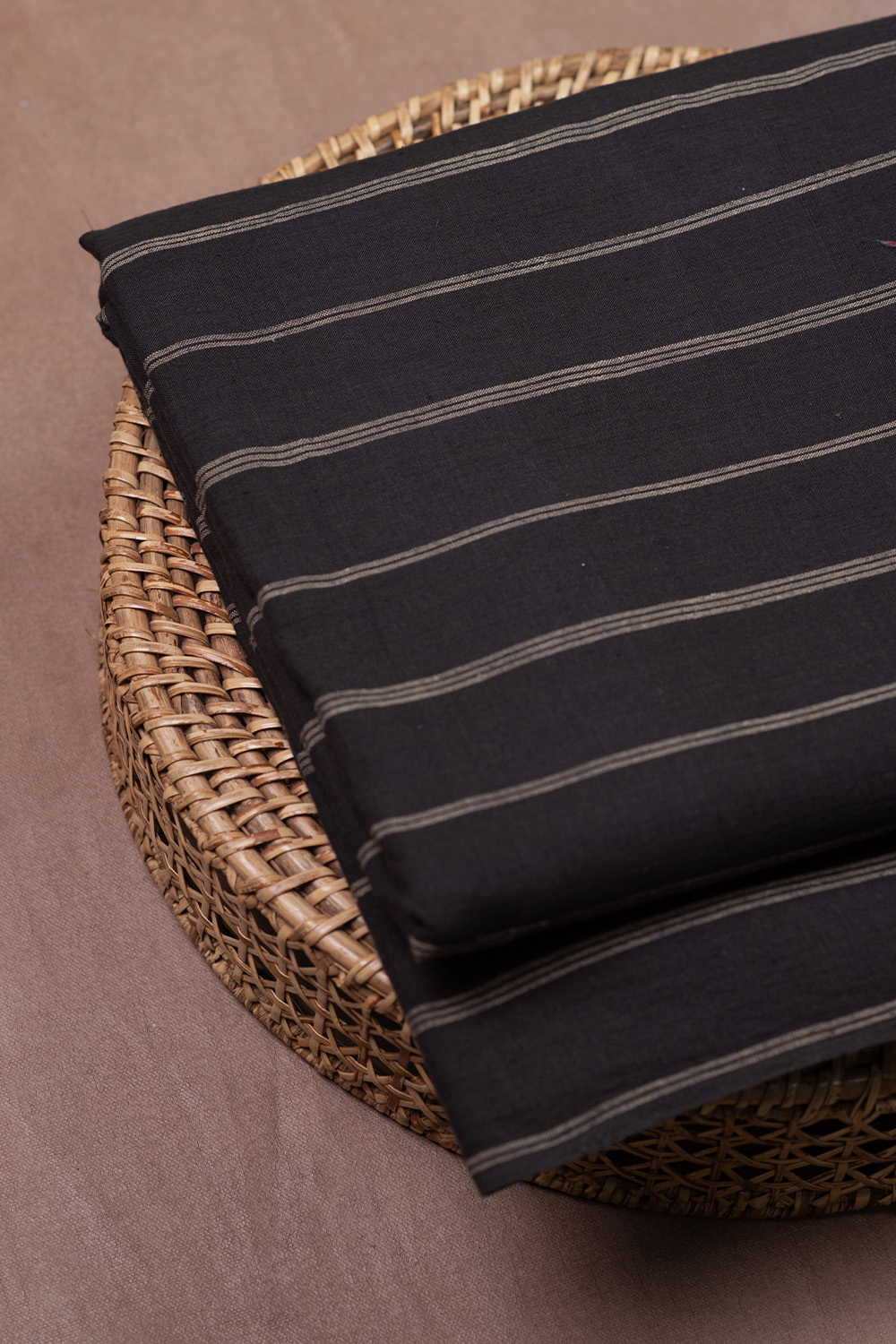 Stripes on Grey Handwoven Linen Fabric
