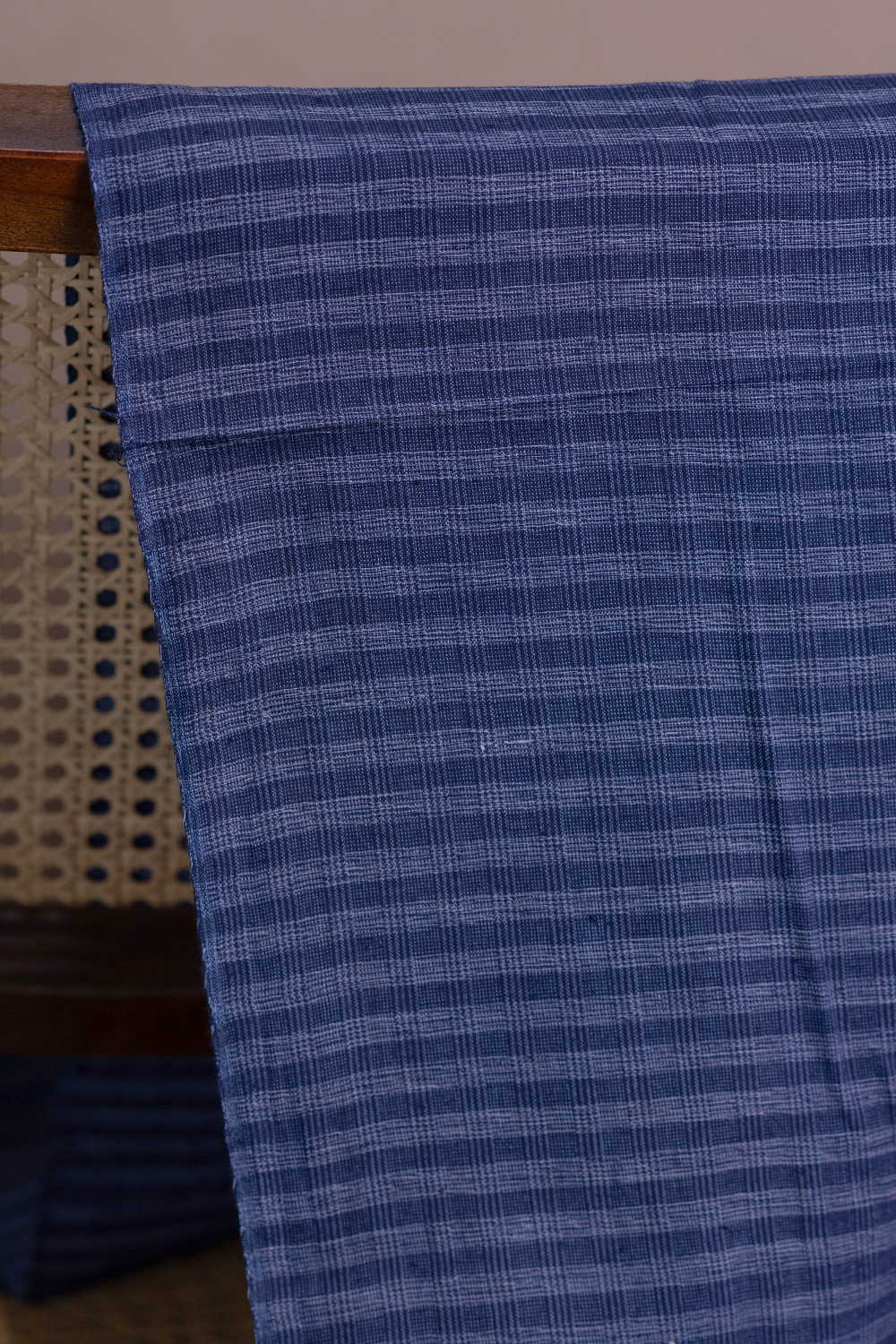 Stripes on Blue Handwoven Cotton Fabric - Image 2