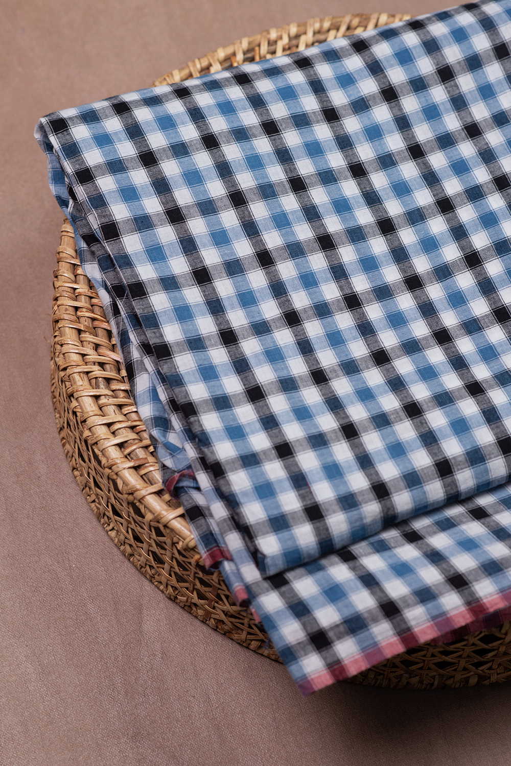 Blue Slate Cotton Checks Handwoven Fabric - Image 2