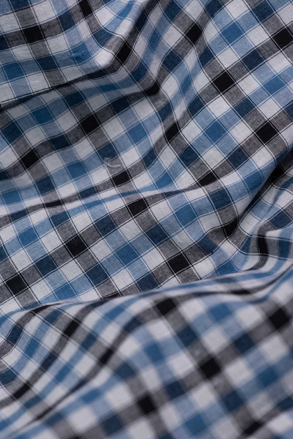 Blue Slate Cotton Checks Handwoven Fabric - Image 3