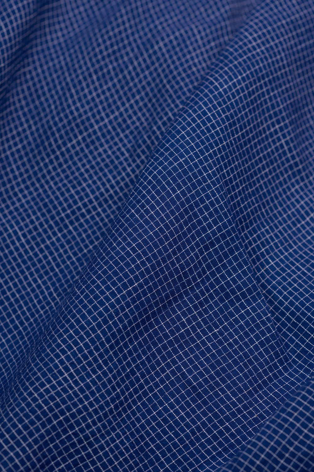 Dark Blue Checkered Handwoven Cotton Fabric - Image 3