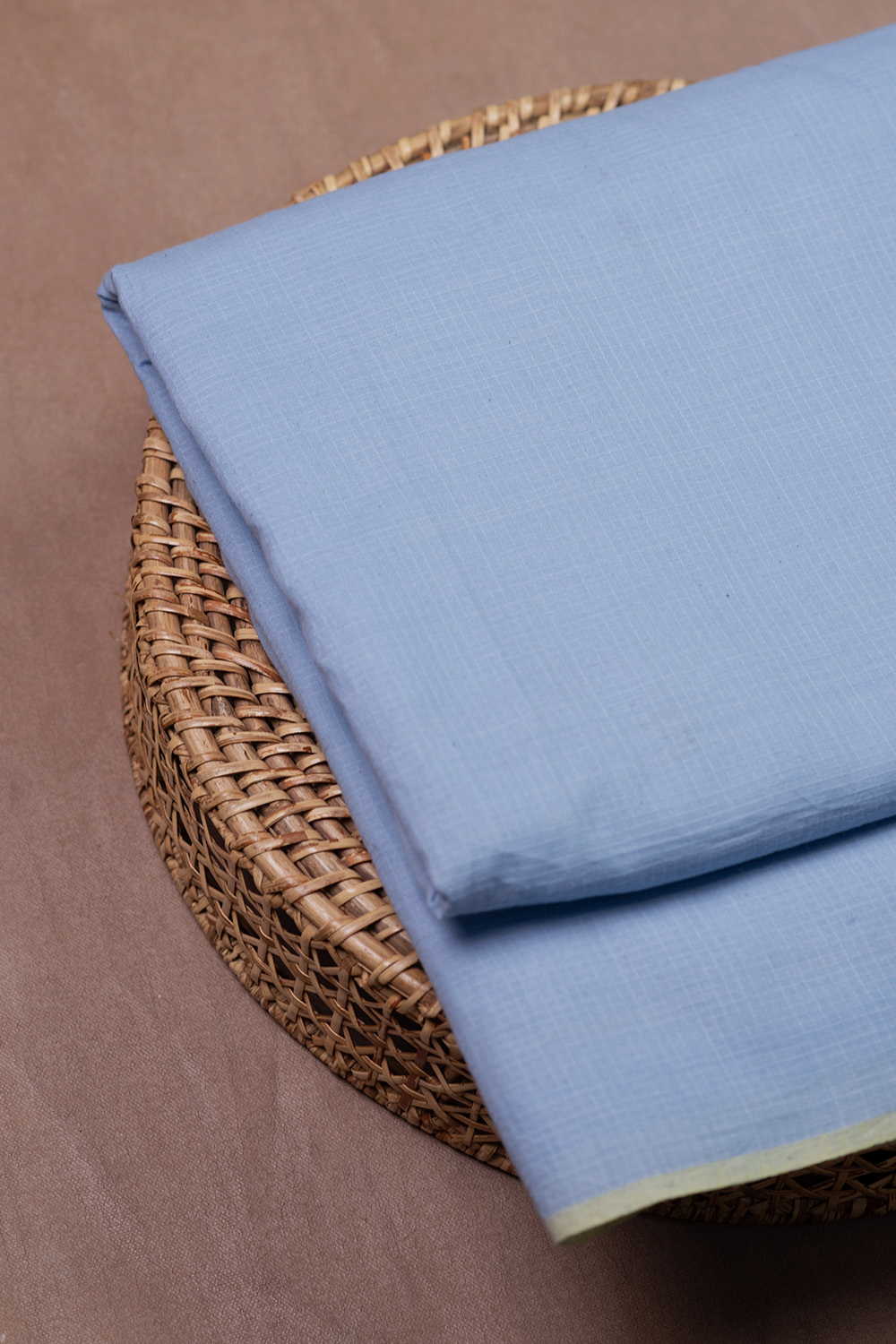 Mini Checks - Blue Handwoven Cotton Fabric - Image 2