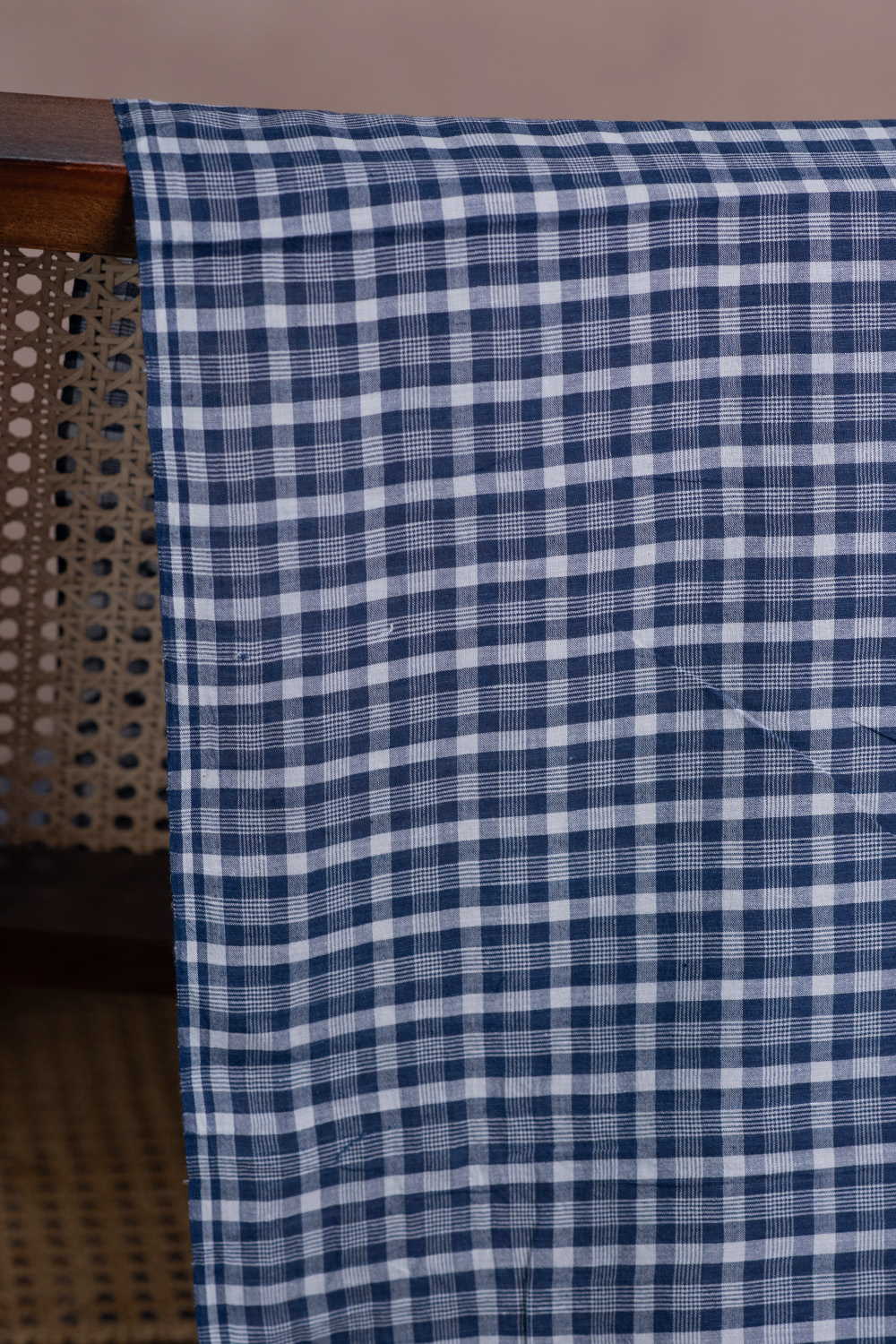Check with Blue Handwoven Cotton Fabric
