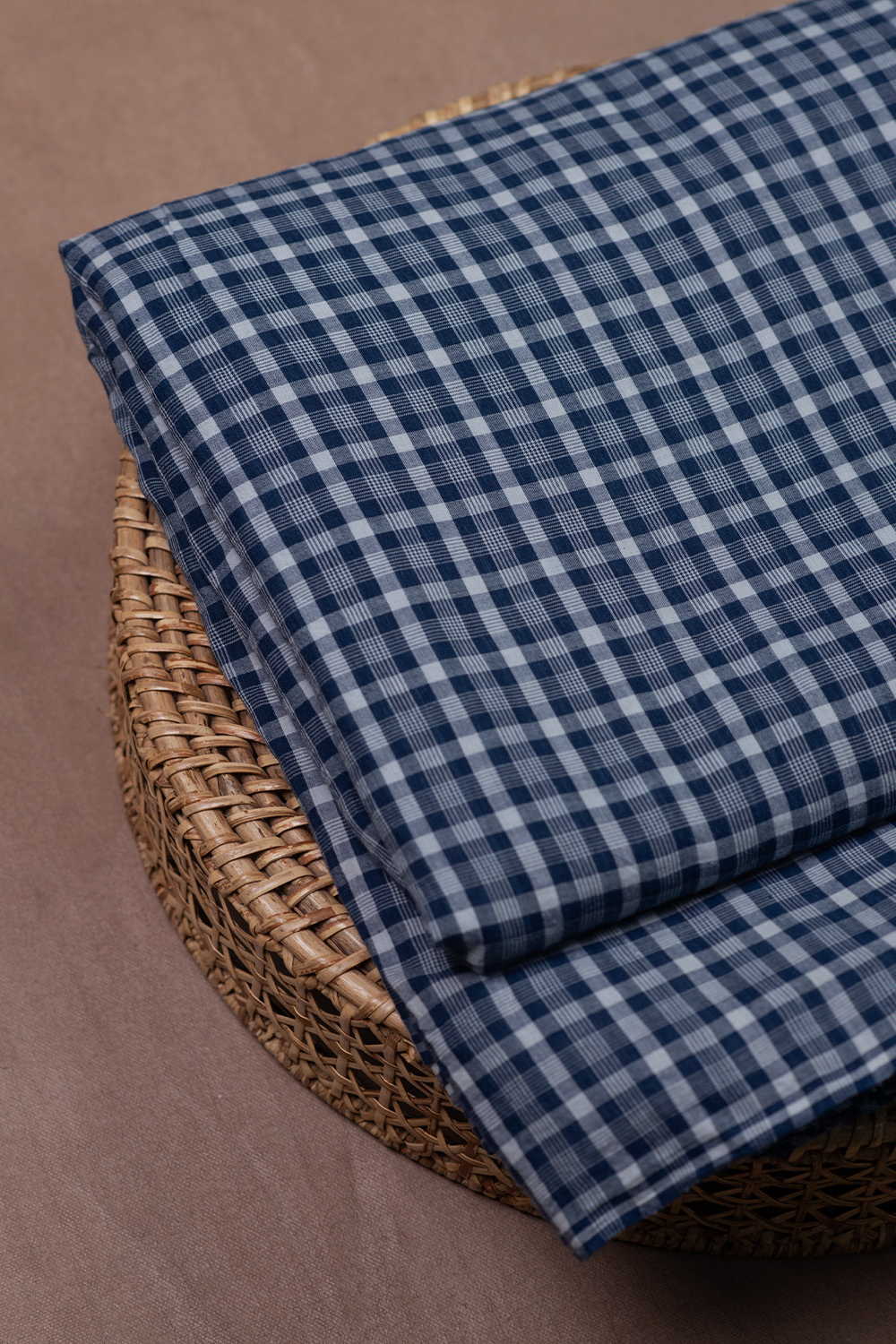 Check with Blue Handwoven Cotton Fabric - Image 2