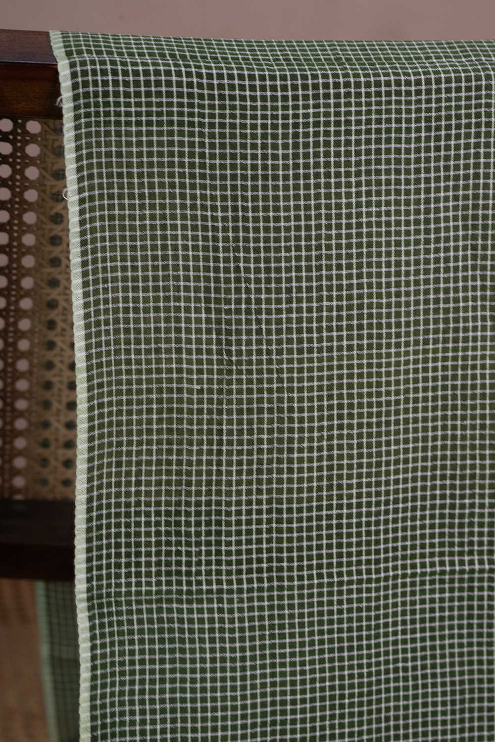 Sap Green with Checks Handwoven Cotton Fabric