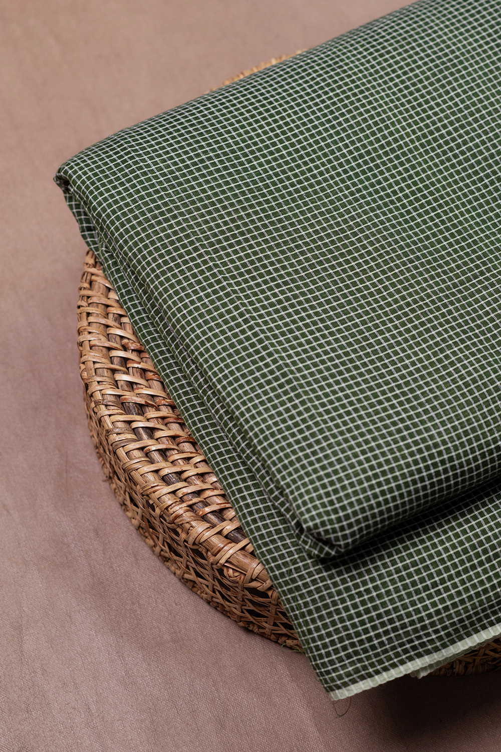 Sap Green with Checks Handwoven Cotton Fabric - Image 2