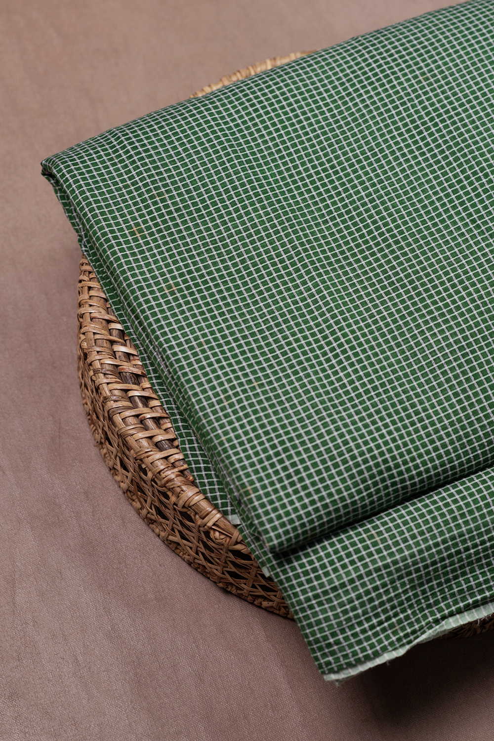 Leaf Green with Tiny Checks Handwoven Cotton Fabric