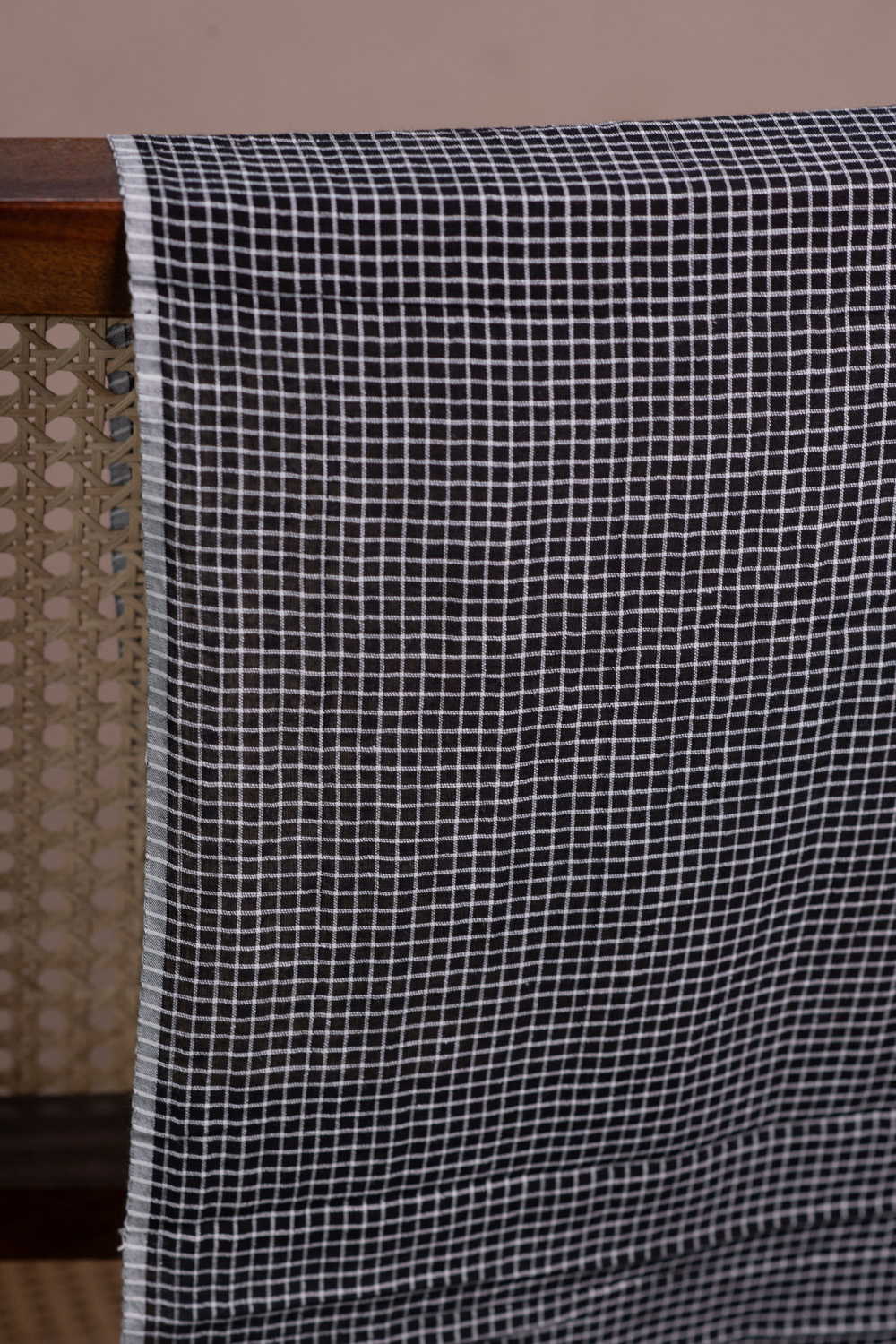 Mini Checks with Black Handwoven Cotton Fabric - Image 3