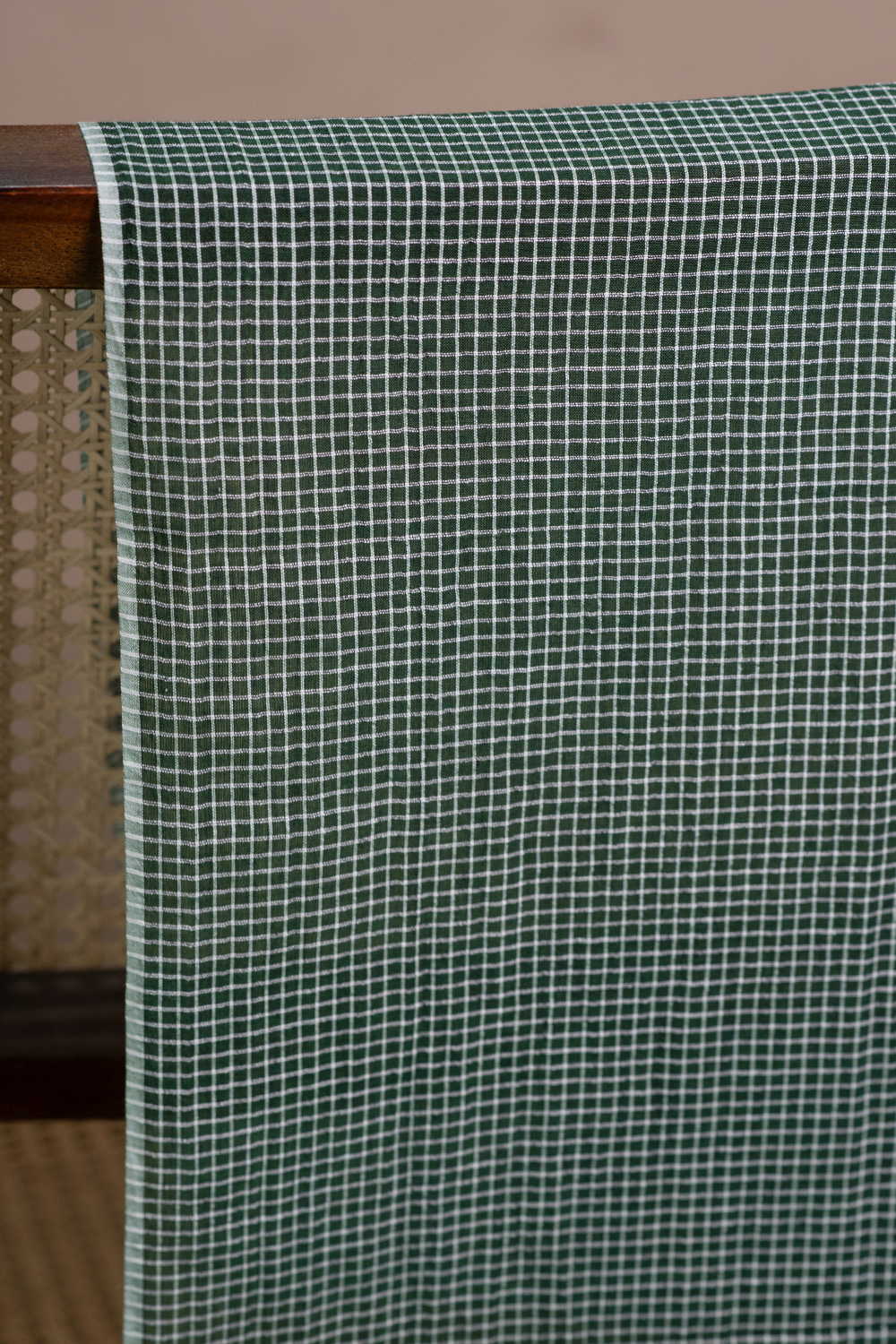Checks on Bottle Green Handwoven Cotton Fabric - Image 2