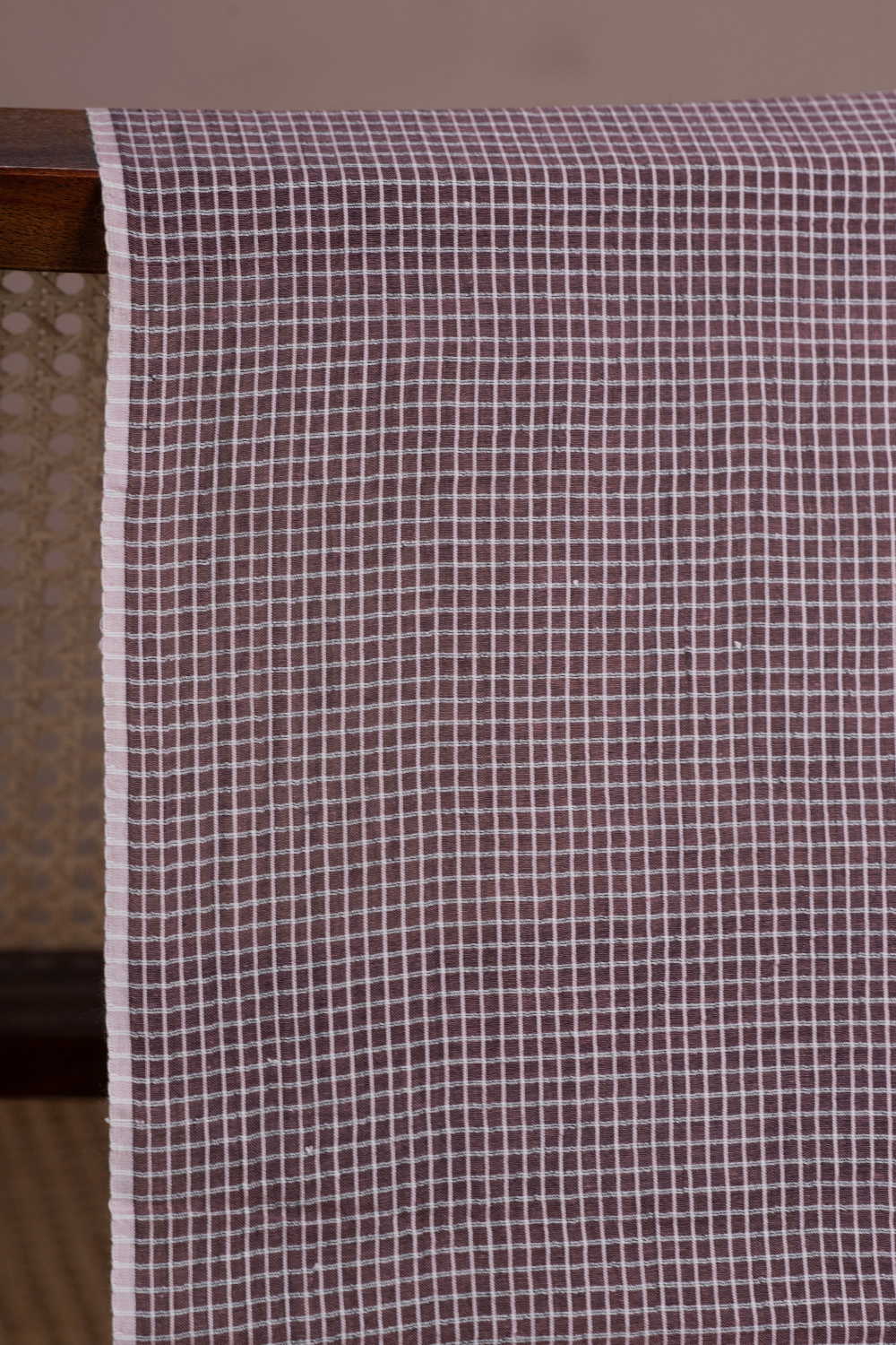 Checks on Mauve Purple Handwoven Cotton Fabric - Image 3
