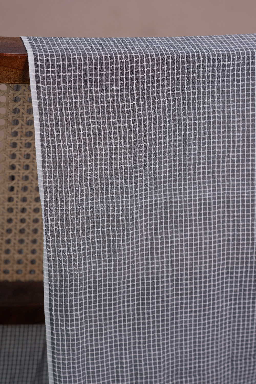 Grey Shaded - Tiny Checks Handwoven Cotton Fabric