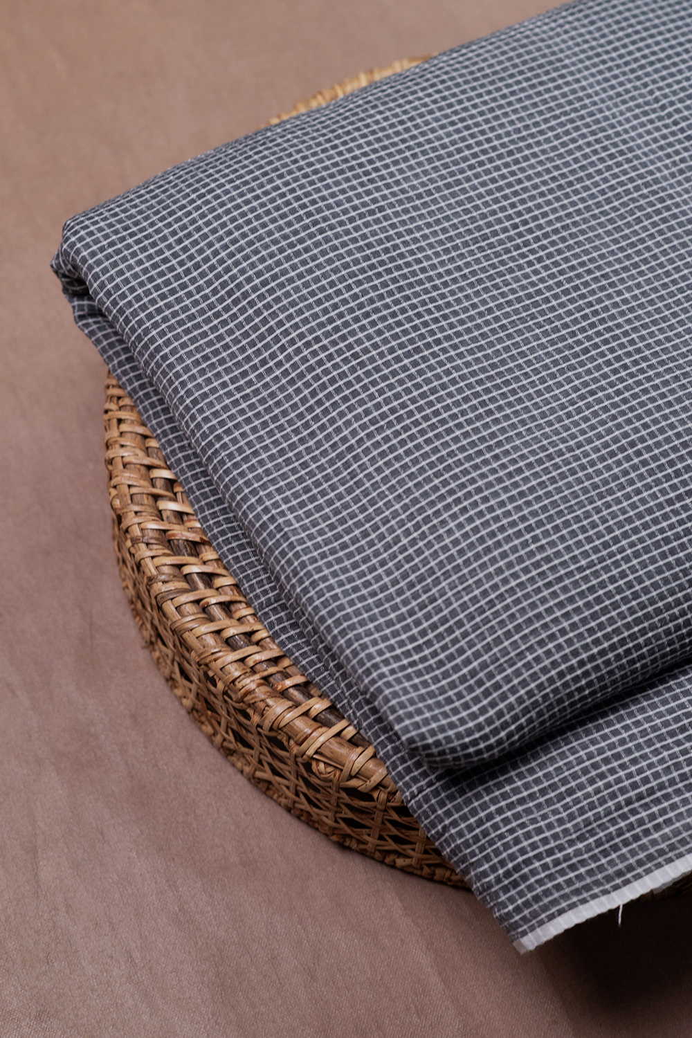 Grey Shaded - Tiny Checks Handwoven Cotton Fabric - Image 2