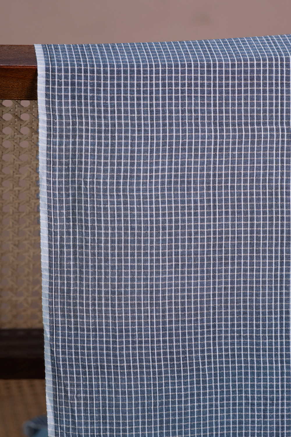 Checks on Grey Handwoven Cotton Fabric
