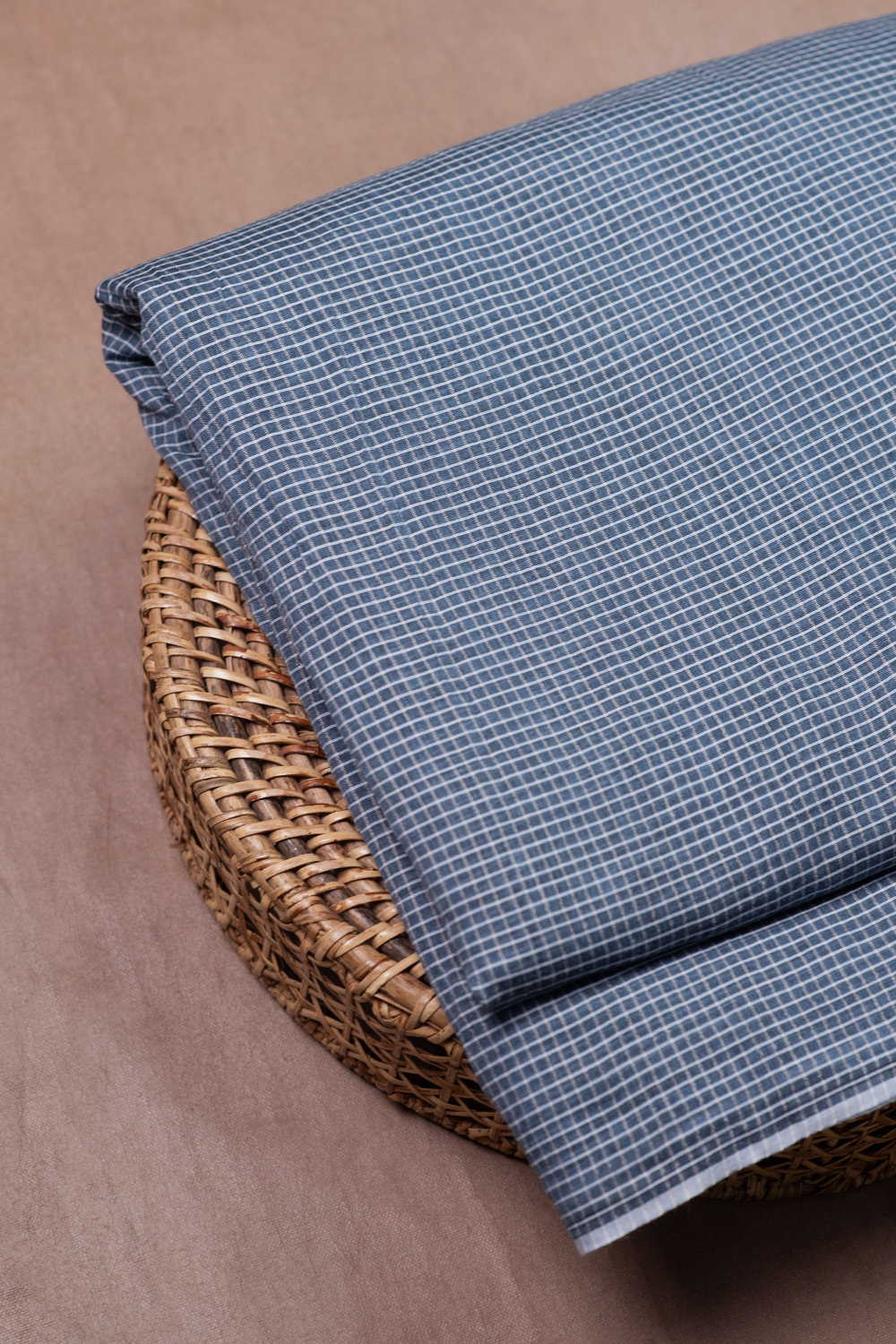 Checks on Grey Handwoven Cotton Fabric - Image 2