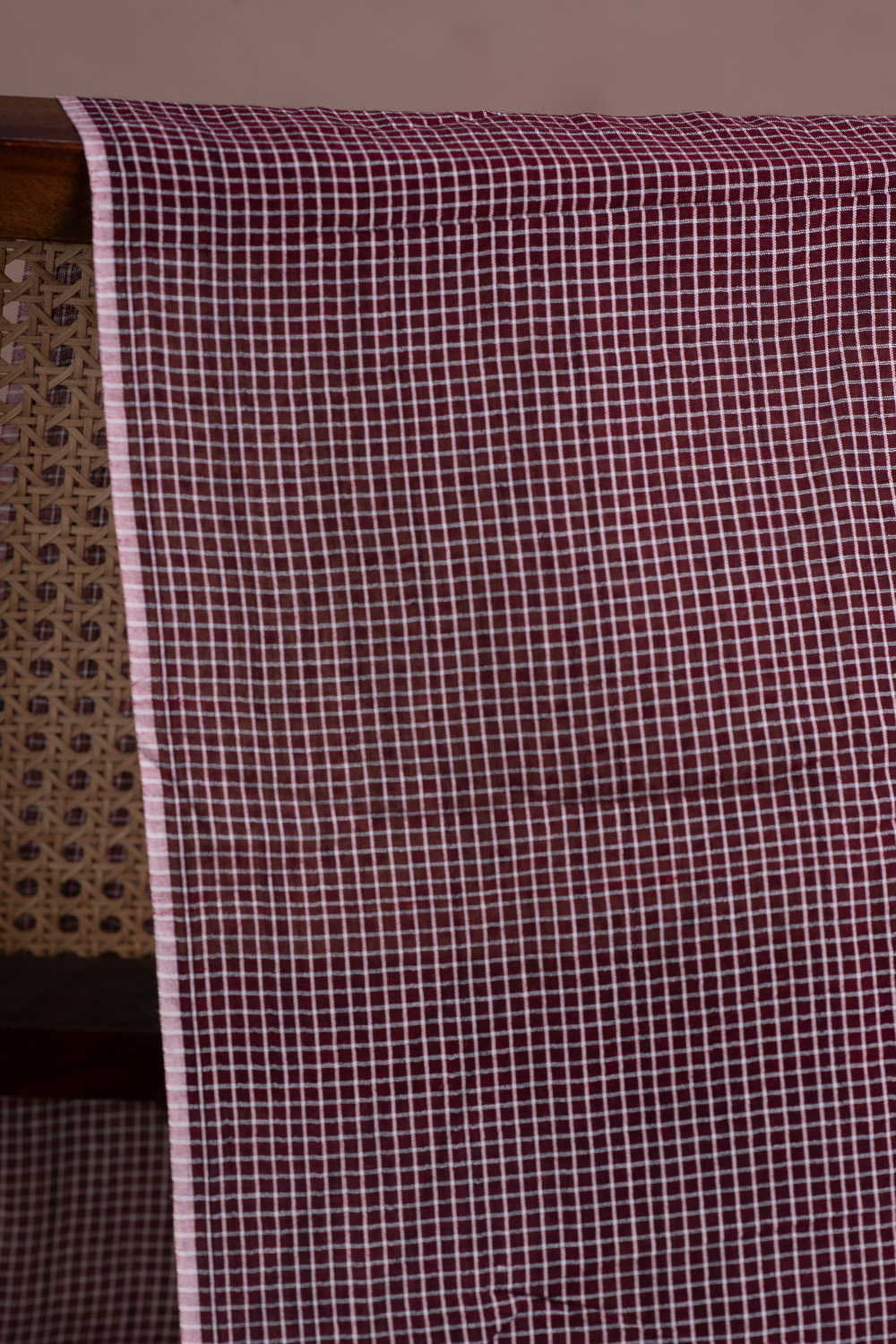 Deep Maroon Shaded Handwoven Cotton Fabric - Image 2