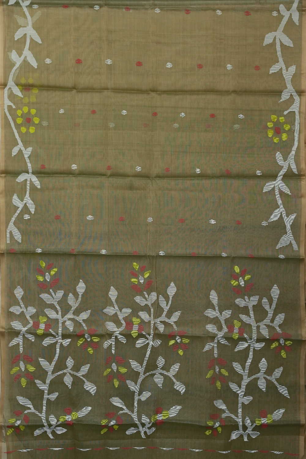 Butta on Brown Handwoven Bengal Muslin silk saree - Image 2