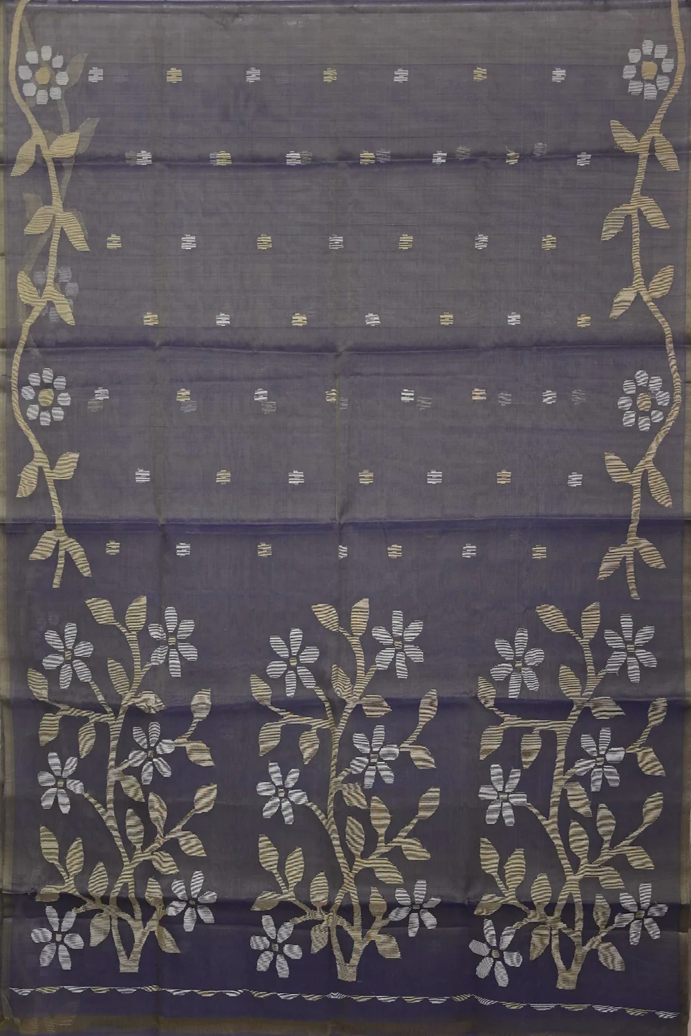 Dual Shaded Blue Handwoven Bengal Muslin silk saree - Image 2