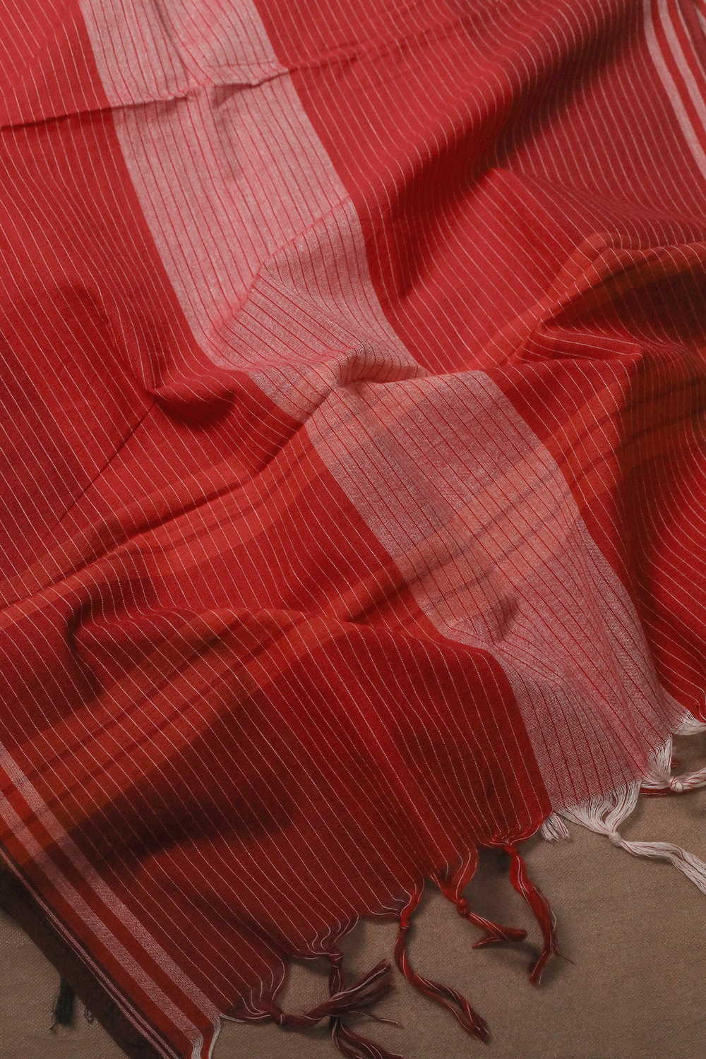 Candy Red Handwoven Cotton Stole - Image 3