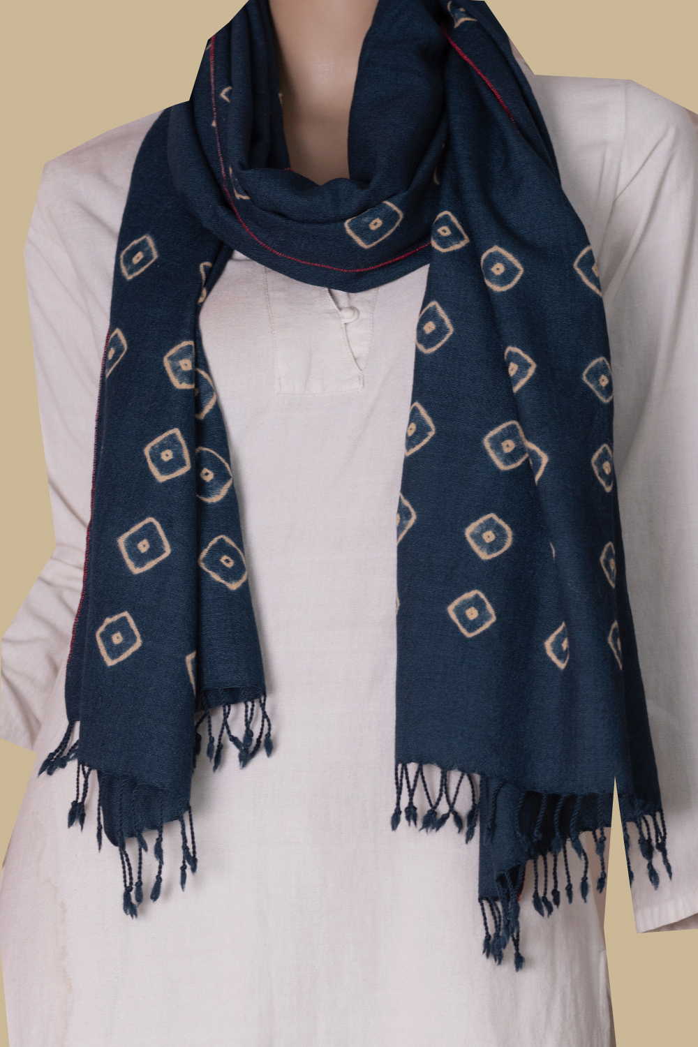 Dark Blue Bhujodi Shibori Woolen Stole