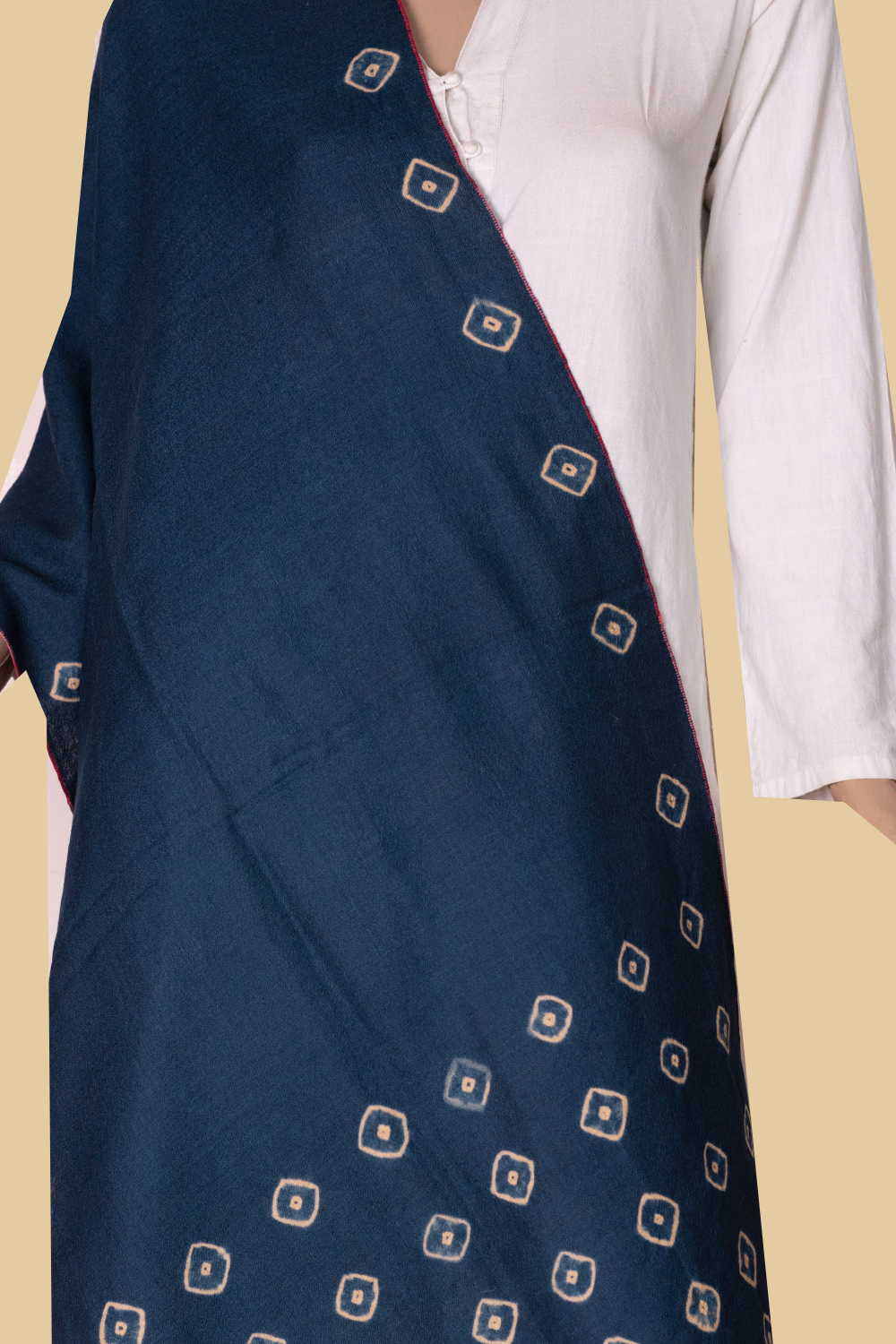 Dark Blue Bhujodi Shibori Woolen Stole - Image 2