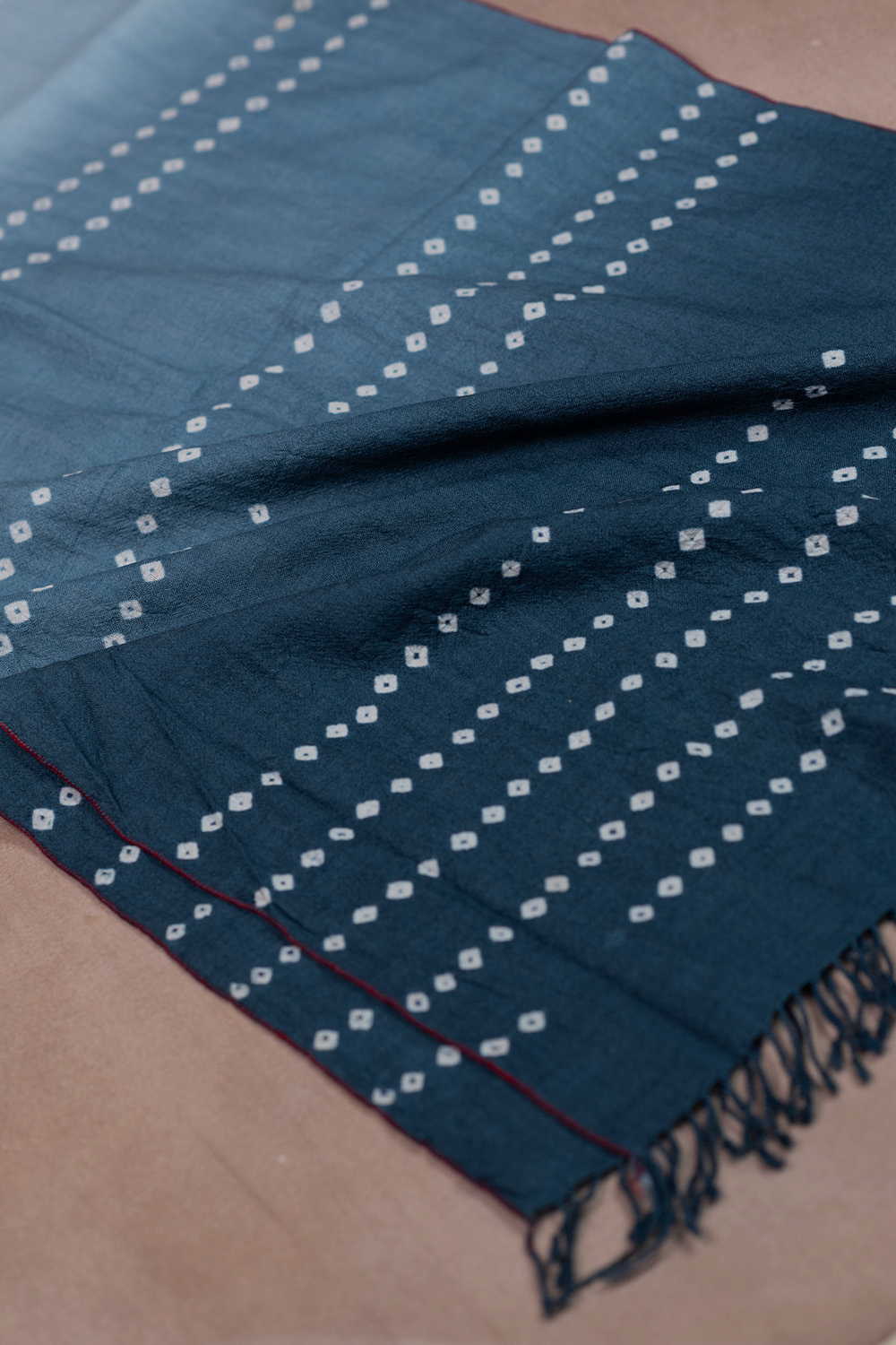 Soft Shade of Blue Bhujodi Shibori Woolen Stole - Image 3