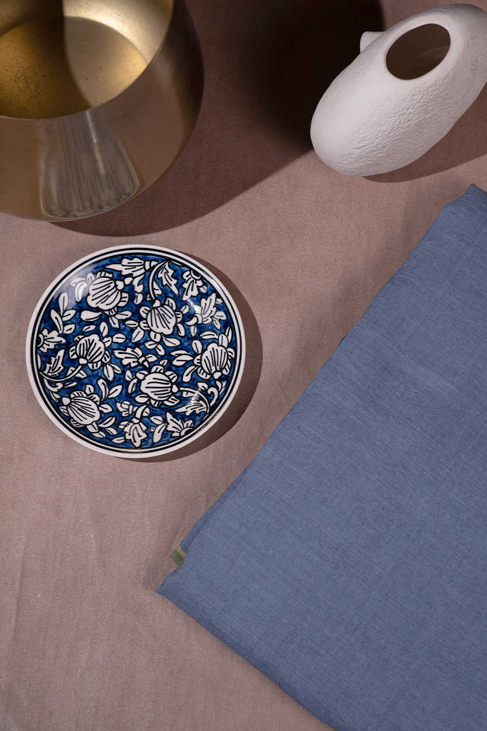 Greyish Blue Handwoven Linen Fabric - Image 2