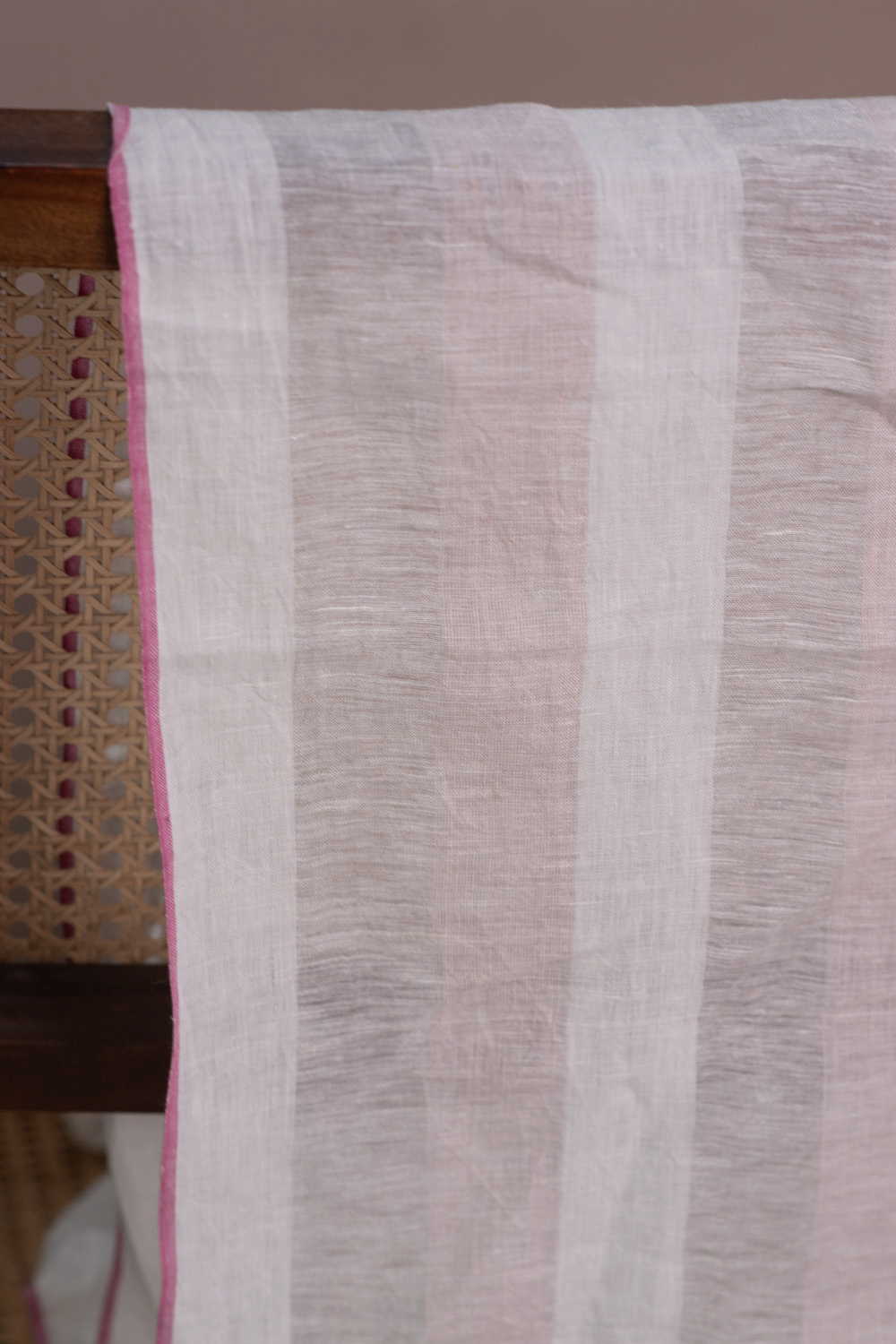 Glittery Cream Stripe Handwoven Linen Fabric