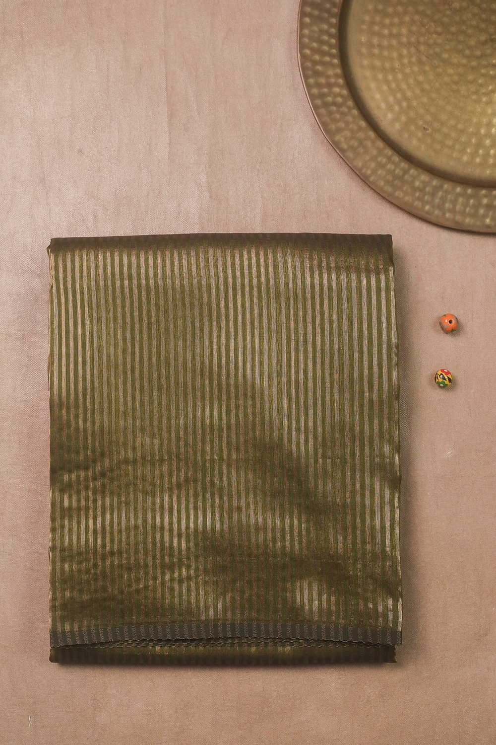 Stripes on Olive Green Maheshwari Silk Cotton saree