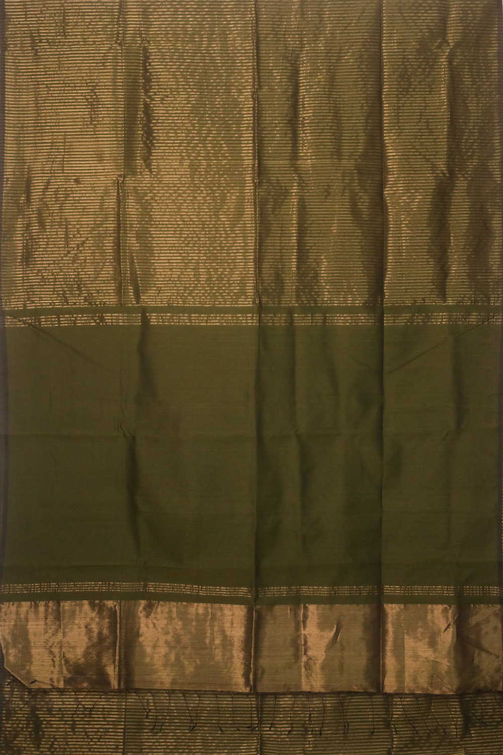 Stripes on Olive Green Maheshwari Silk Cotton saree - Image 2