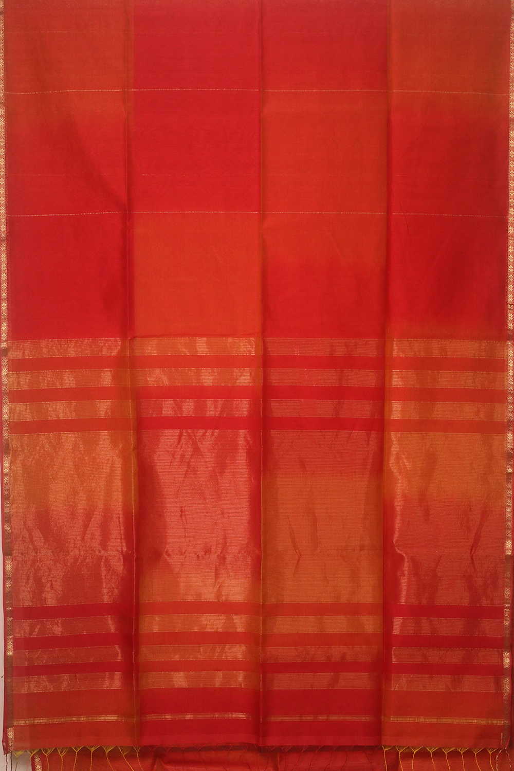 Shimmery Orange Maheshwari Silk Cotton saree - Image 2
